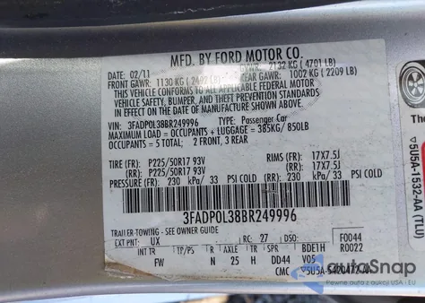 2011 Ford Fusion Hybrid из США, поврежденный, VIN 3FADP0L38BR249996